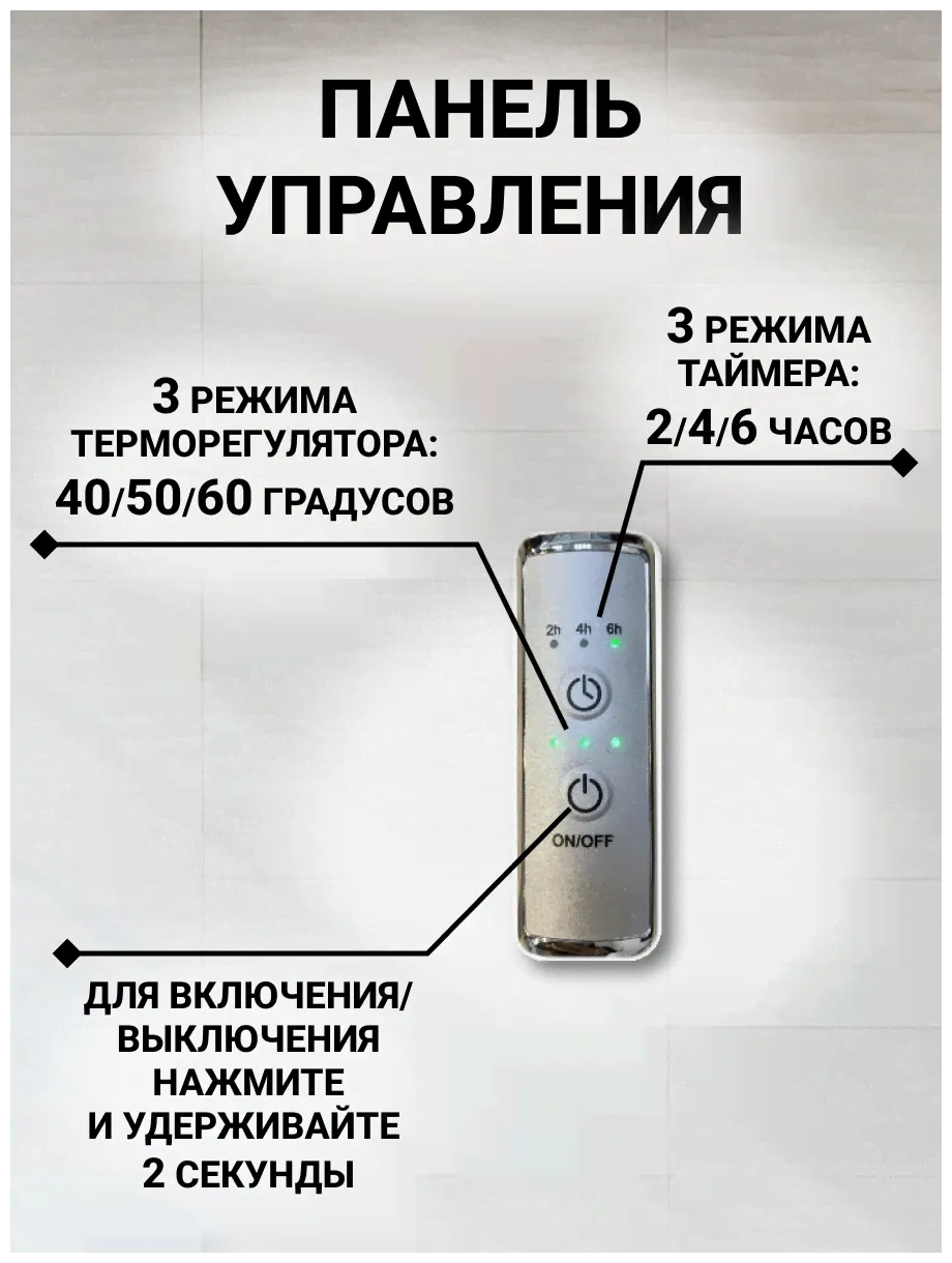 Полотенцесушитель электрический Тругор 400мм 800мм чёрный квадратный форма лесенка, подключение: слева/справа/скрытое подключение/шнур с вилкой.-3